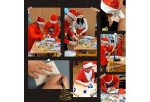 Uczniowie wykonują kartki bożonarodzeniowe w ramach projektu eTwinning