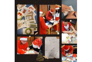 Uczniowie wykonują kartki bożonarodzeniowe w ramach projektu eTwinning