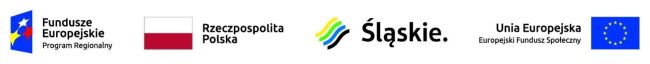 Logotypy: Fundusze Europejskie Program Regionalny, Rzeczpospolita Polska, Śląskie, Unia Europejska – Europejski Fundusz Społeczny.